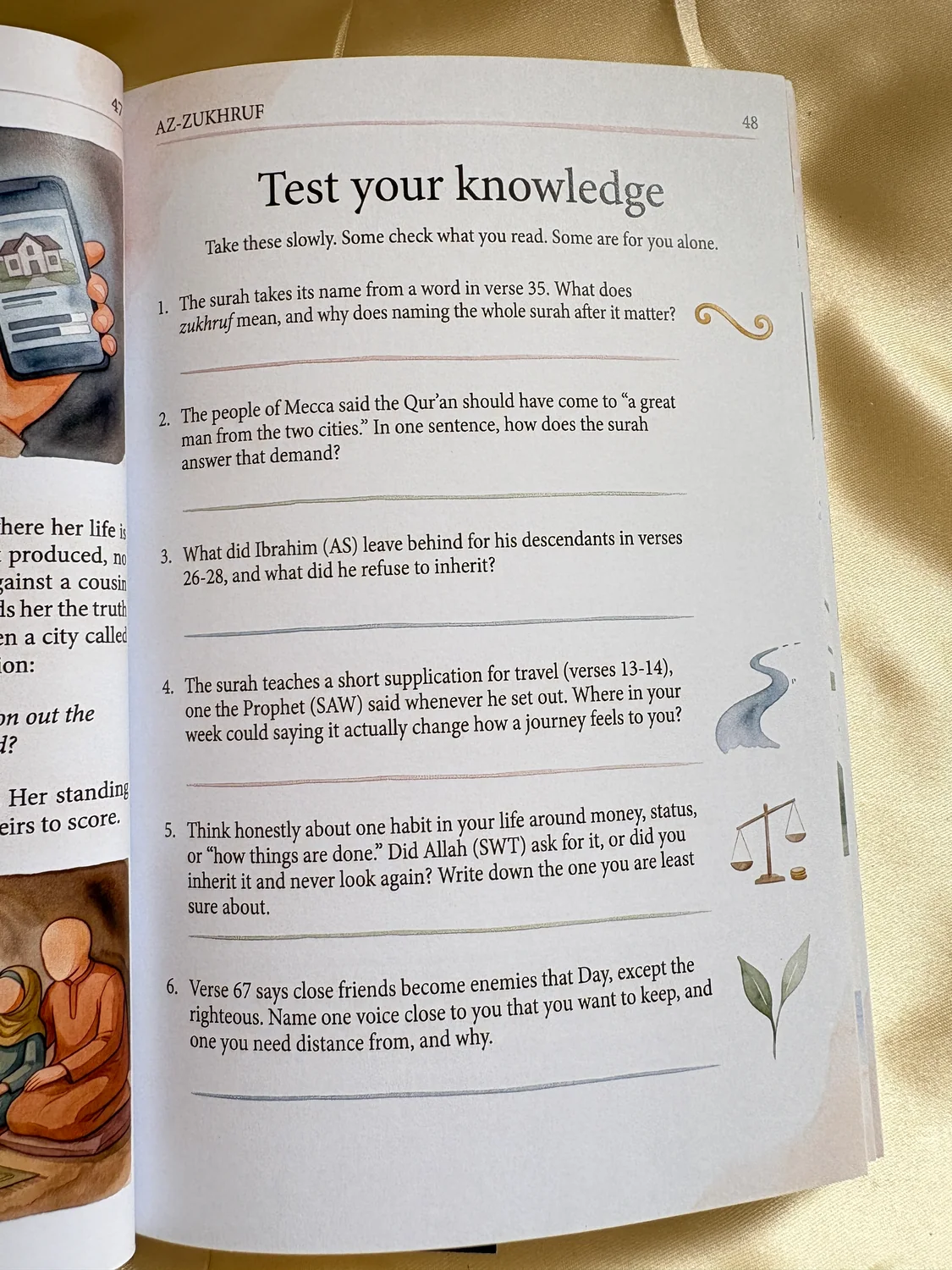 The test your knowledge activity page for Az-Zukhruf in Akhlaq.