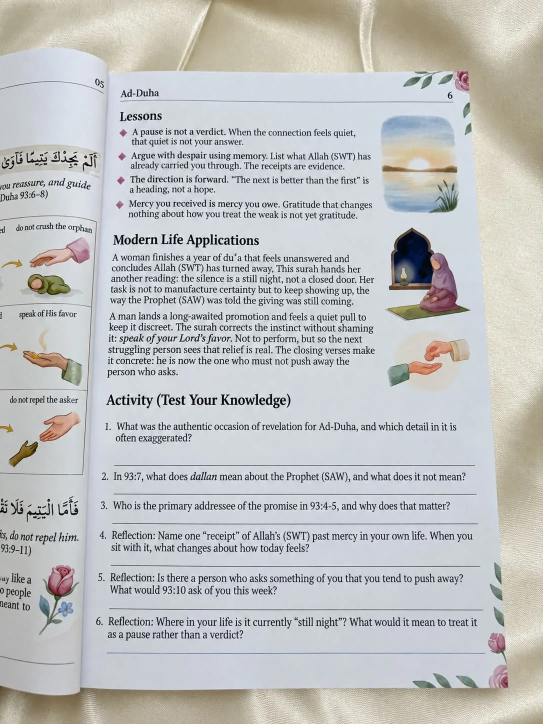 Lessons, modern life applications and an activity page from Ad-Duha in Sabr.