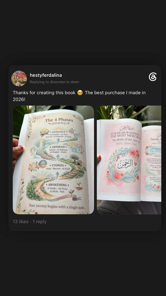 A reader’s photos of printed Eilmah pages with the message “The best purchase I made in 2026!”.